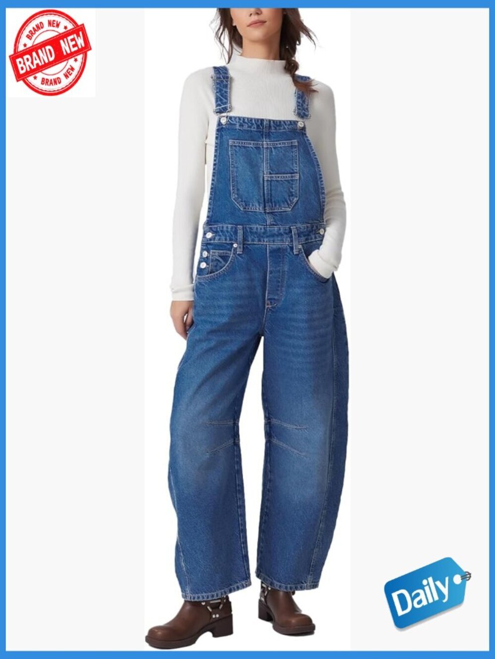 Womens Denim Overall Casual Wide Leg Bib Jeans Adjustable Straps Jumpsuit